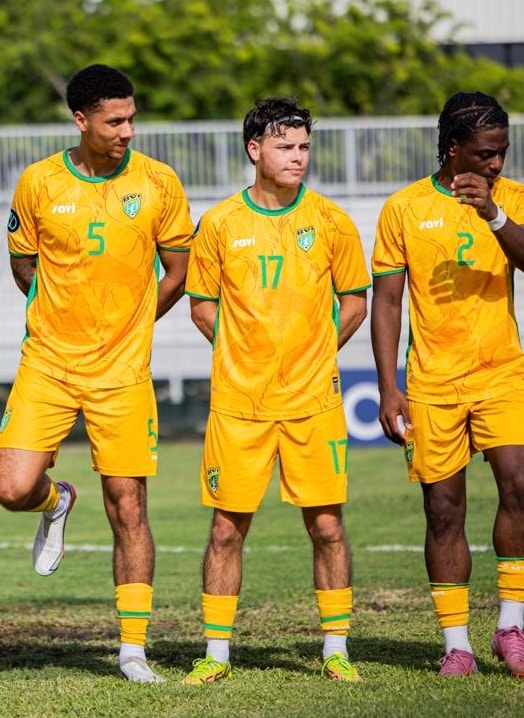 Kyran Samadi, centre, lined up with the British Virgin Islands national team